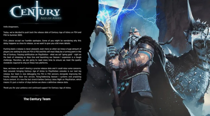 《世纪：灰烬纪元》PS5/PS4版跳票！原定7月19日发行，新日期揭晓